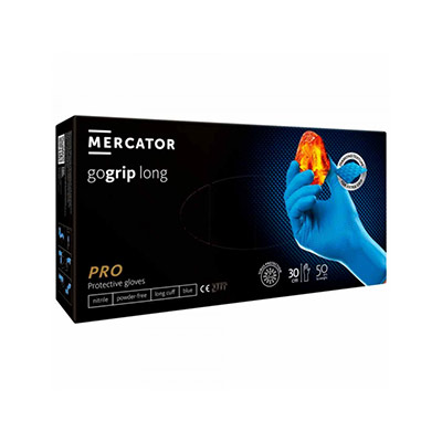 GoGrip Mercator износостойкие нитриловые перчатки удлиненные, цвет синий M, 50шт