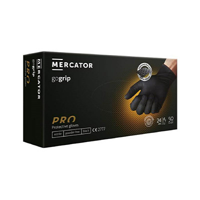 GoGrip Mercator износостойкие нитриловые перчатки, цвет черный L, 50шт